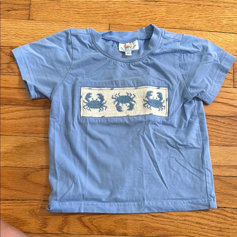 Blue Kids Shirt with Crab Design
